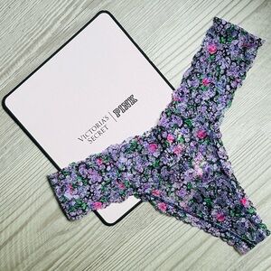 💐Floral Lace Thong Lavender Panty Victoria Secret Medium NWT
